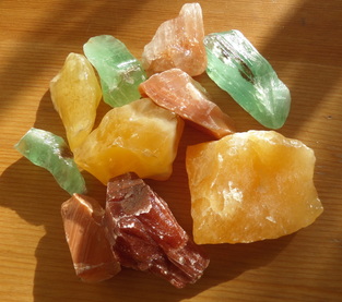 Orange, Red, Honey and Green Calcite Crystals